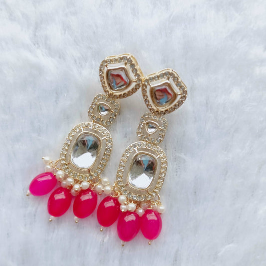 rani-pink-long-polki-kundan-earrings-jewelskreation