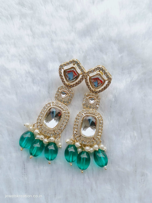 pine-green-long-polki-kundan-earrings-jewelskreation