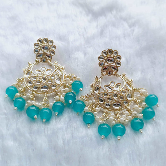 turquoise-Pearl Kundan Earrings| Jewelskreation