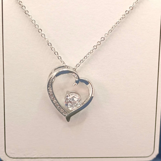 silver heart diamond chain pendent set