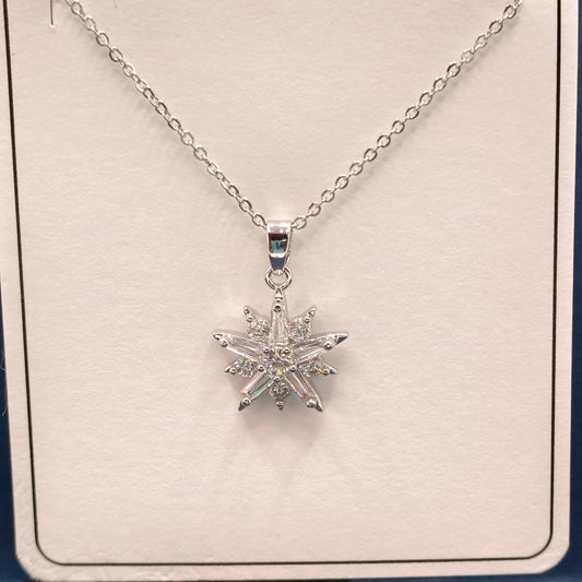 snowflake silver chain pendent set