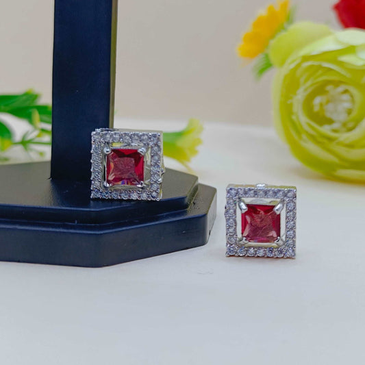 AD Silver Rani Pink Diamond Square studs