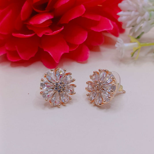 Ad rose plated  floral diamond studs for women.