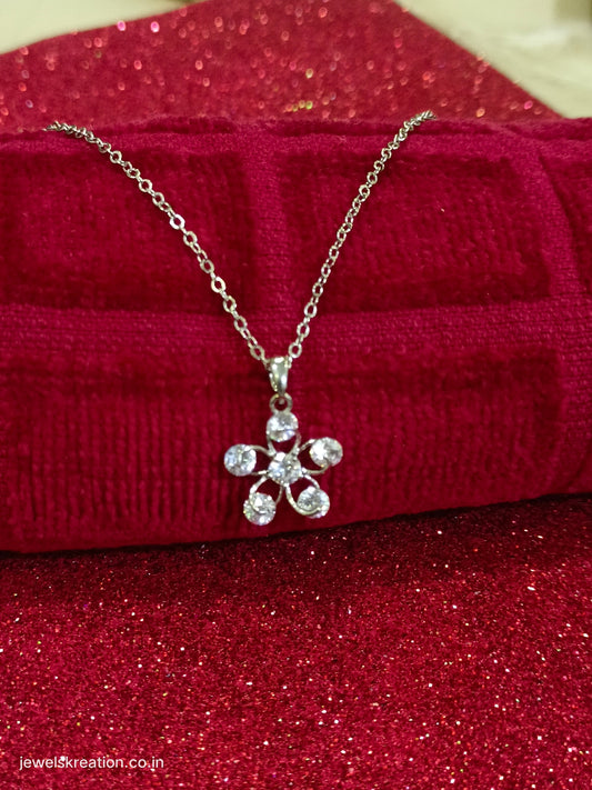 silver floral diamond pendent with chain