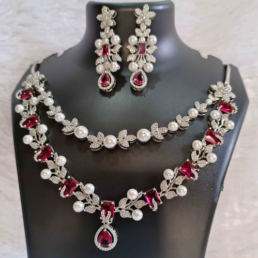 cz-stylish-rani-pink-layered-jewellery-set-jewelskreation