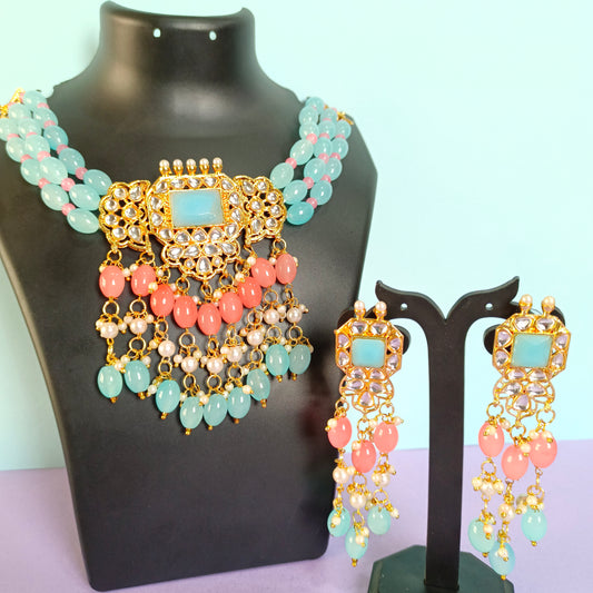 turquoise-pink-kundan-choker-necklace-jewelskreation